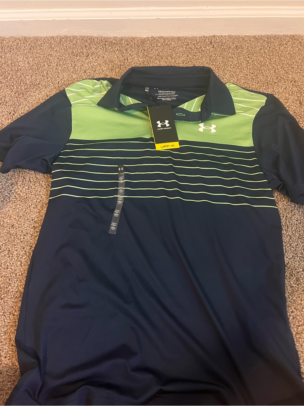 Under Armour Navy and Lime Green Playoff Polo